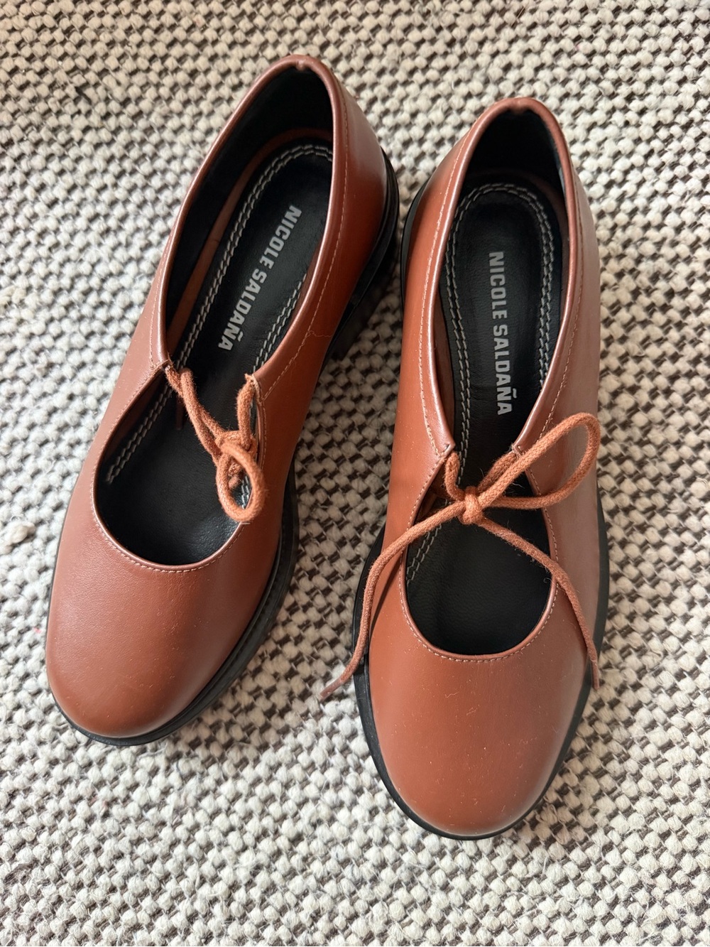 Women's Tan Lace-Up Mary Jane Flats